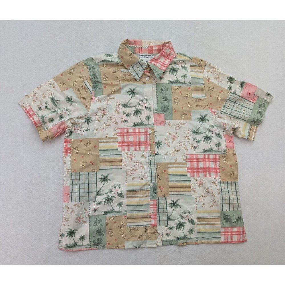 Alfred Dunner Women's Top Size 16W Pink Green Print Short Sleeve Cottage Core